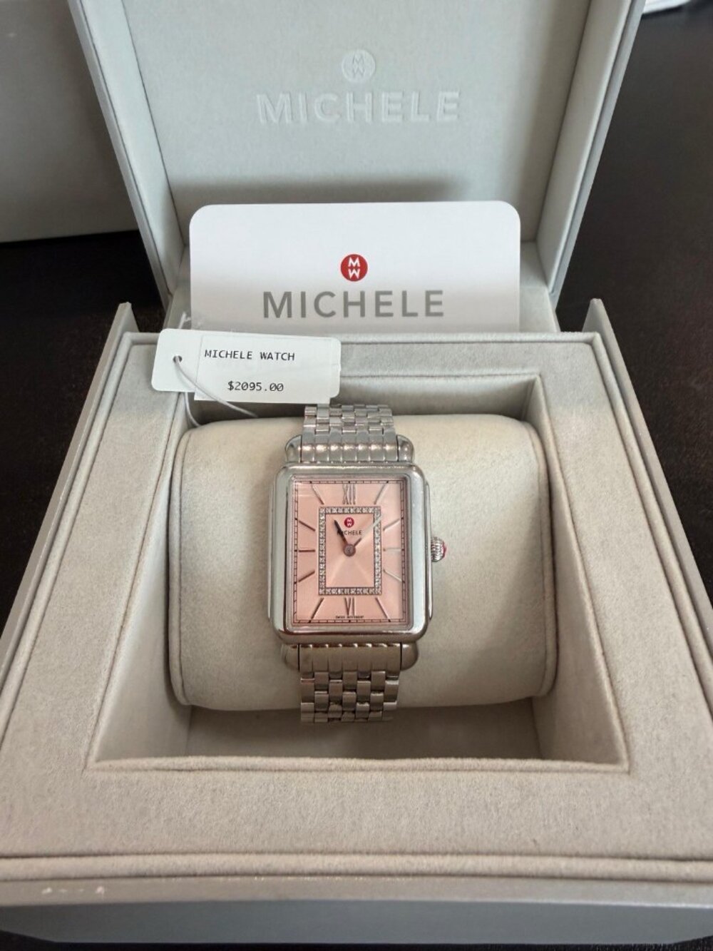 Authentic Michele Womanβs Watch, Pink Dial Great Condition